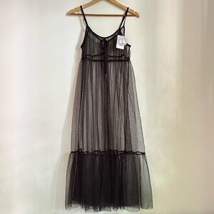 NWT Black Sheer Maxi Dress Lace Spaghetti Strap Tiered 2-Way S/M